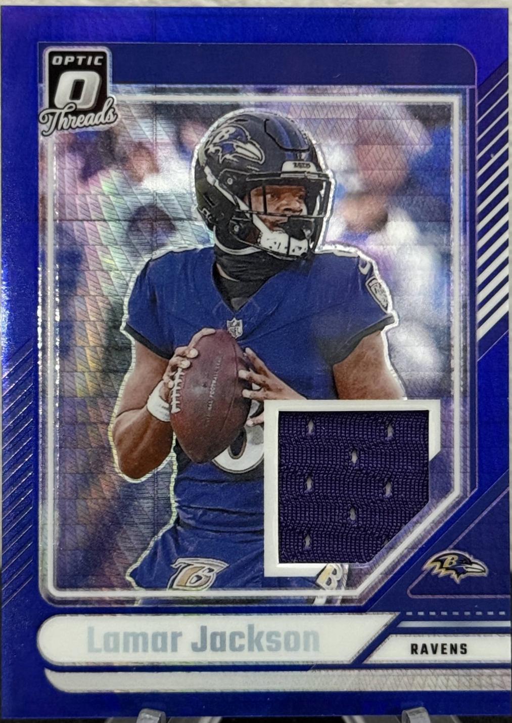 Lamar Jackson #3 Football Cards 2024 Panini Donruss Optic Threads Blue Hyper