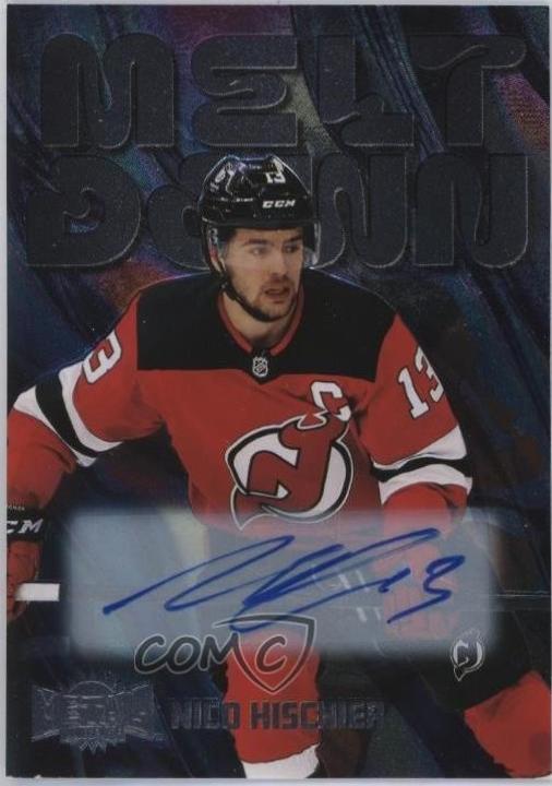 Nico Hischier #M14 Hockey Cards 2023 SkyBox Metal Universe Meltdown Autograph