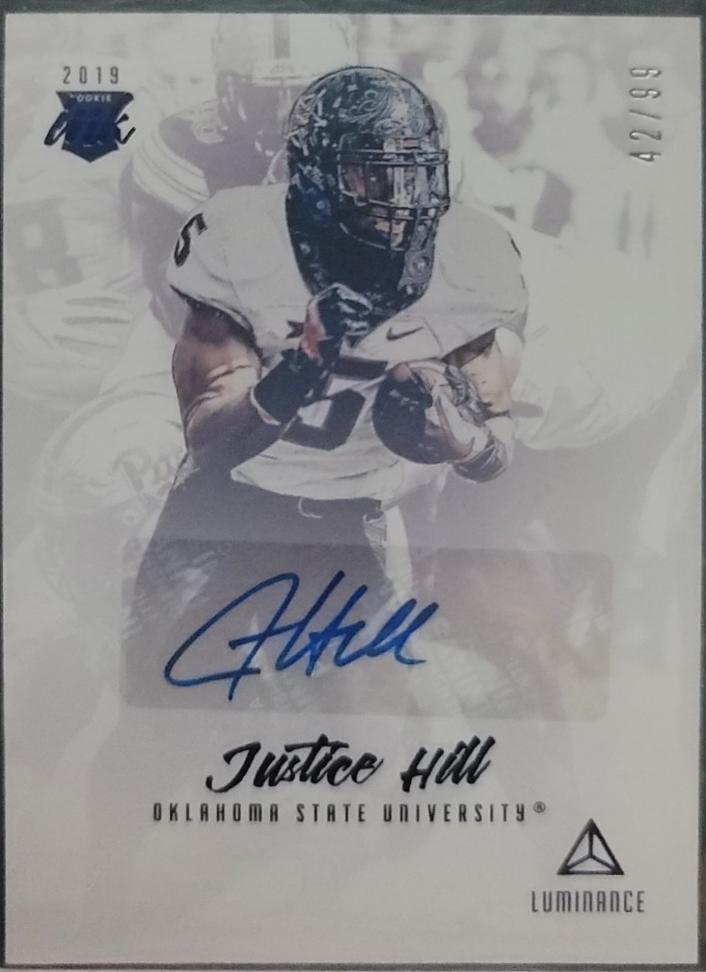 Justice Hill #RI-JH 2019 Panini Luminance Football Rookie Ink