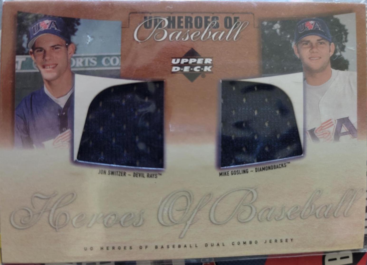 Jon Switzer, Mike Gosling #J-SG Baseball Cards 2001 Upper Deck Prospect Premieres Heroes of Baseball Dual Combo Jersey