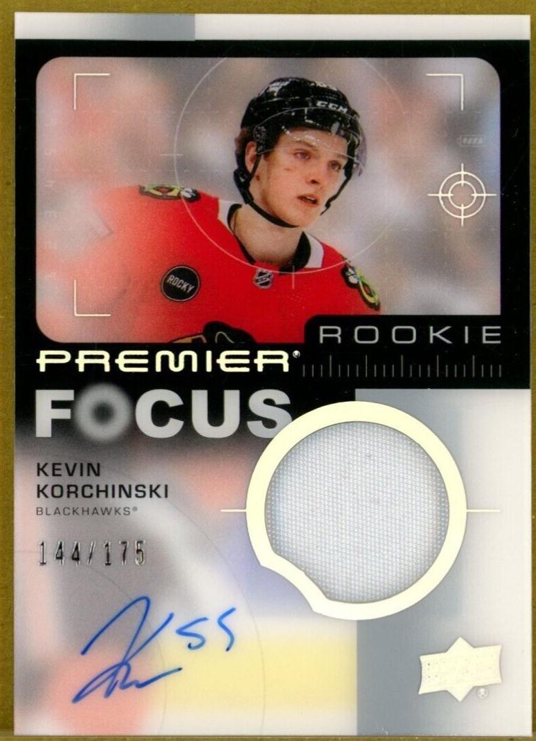 Kevin Korchinski #PFR-KK Hockey Cards 2023 Upper Deck Premier Focus Auto Patch Rookie