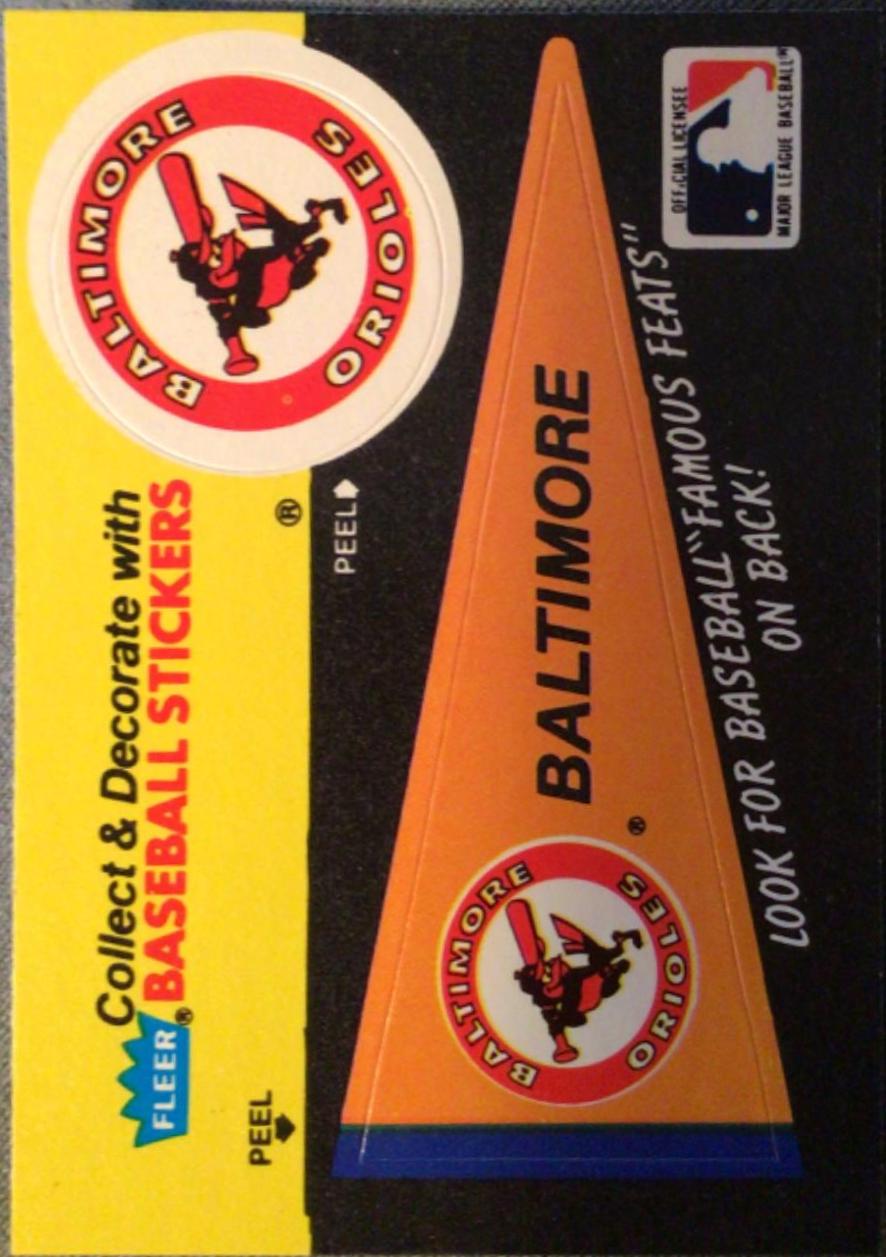 Baltimore Orioles #16 1989 Fleer Baseball Stickers