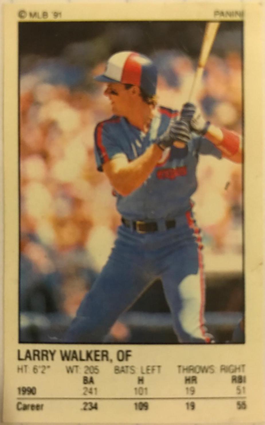 Larry Walker #65 Baseball Cards 1991 Panini Stickers
