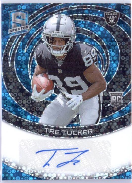Tre Tucker #6 Football Cards 2023 Panini Spectra Rookie Autograph Neon Blue