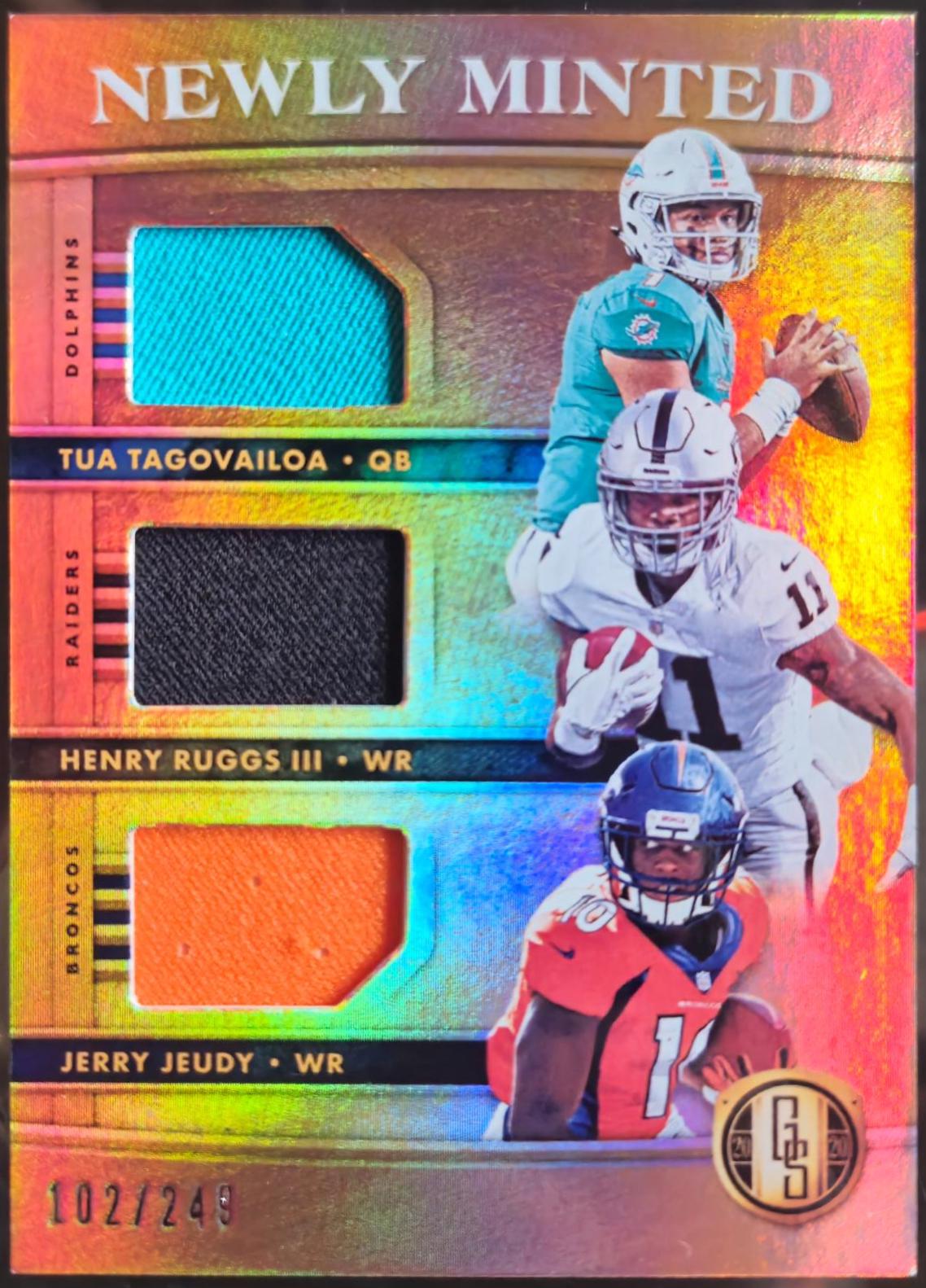 Tua Tagovailoa/Henry Ruggs/Jerry Jeudy #MMT10 Football Cards 2020 Panini Gold Standard Newly Minted Memorabilia Triples