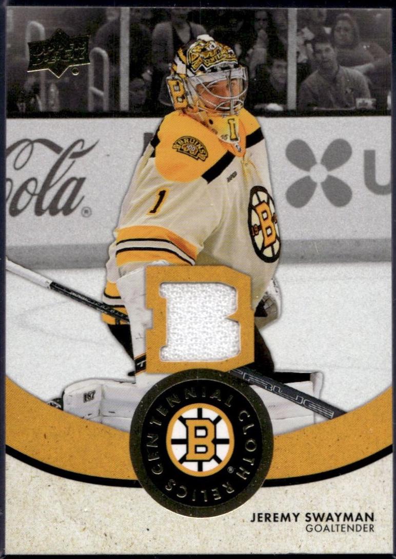 Jeremy Swayman #CCR-JS Hockey Cards 2023 Upper Deck Boston Bruins Centennial Cloth Relic