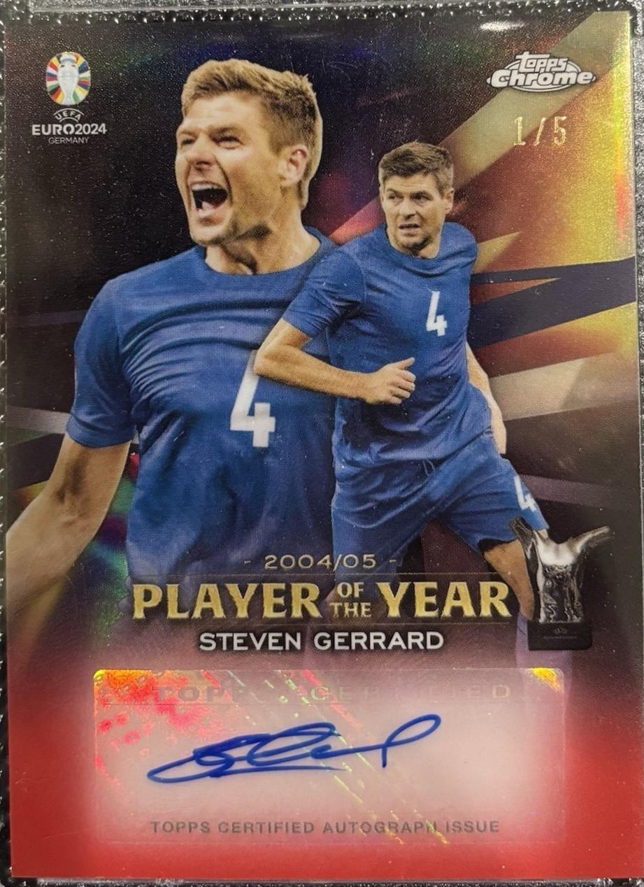 Steven Gerrard #PYA-SG Soccer Cards 2024 Topps Chrome UEFA Euro Players of the Year Autographs Red Refractor