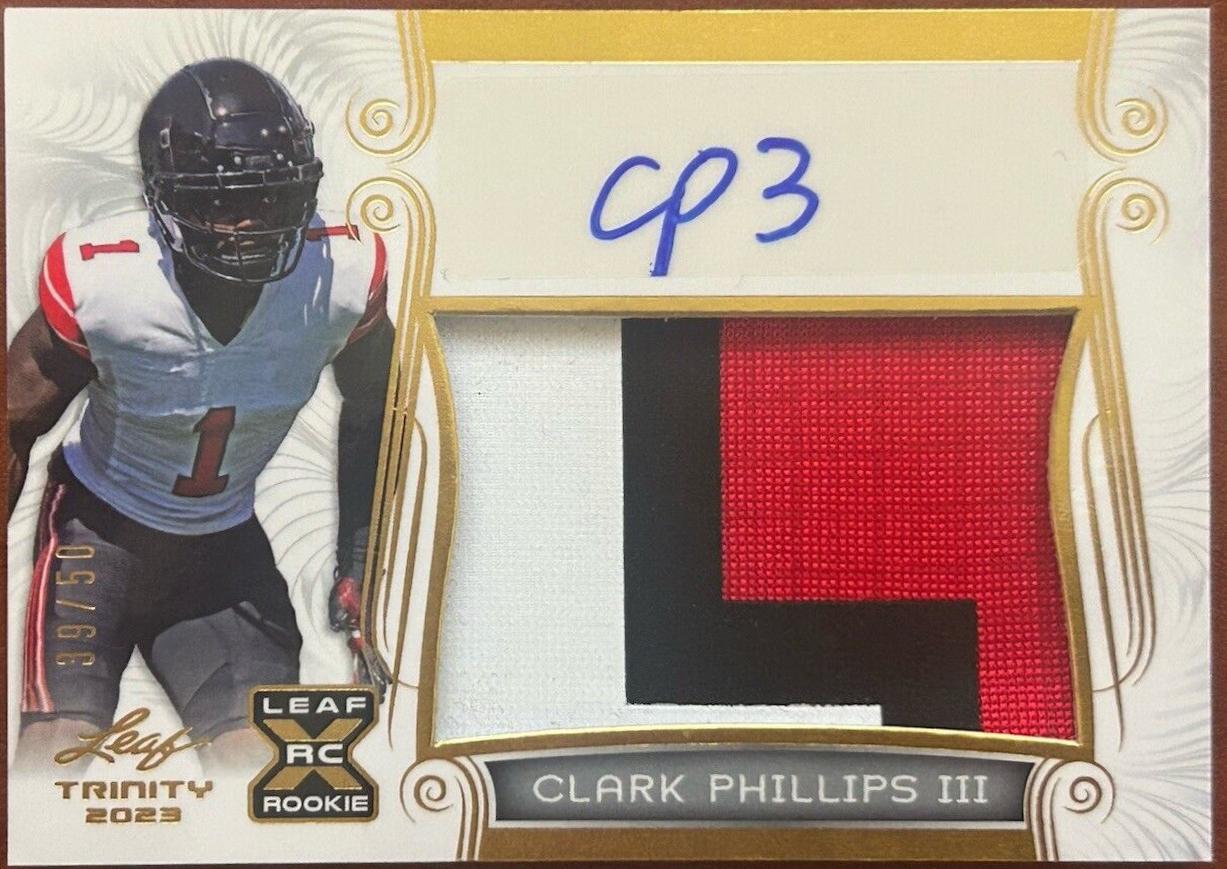 Clark Phillips III #PA-CP3 Football Cards 2023 Leaf Trinity Patch Autograph