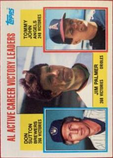 AL Active Career Victory Leaders: Jim Palmer / Don Sutton / Tommy John