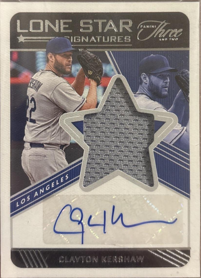 Clayton Kershaw #LSS-CK Baseball Cards 2022 Panini Three and Two Lone Star Signatures