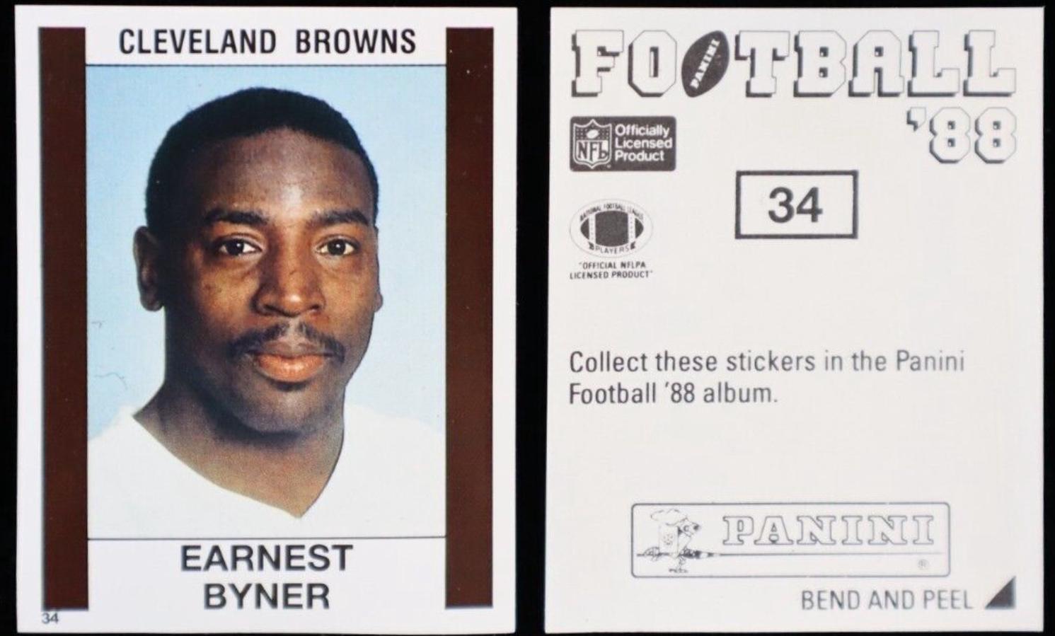 Earnest Byner #34 Football Cards 1988 Panini Sticker