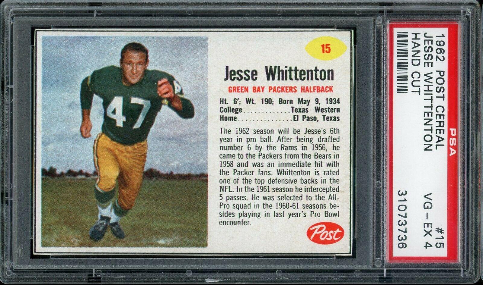 Jesse Whittenton #15 Football Cards 1962 Post Cereal