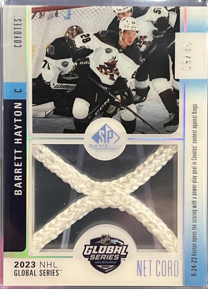 Barrett Hayton #GSN-BH Hockey Cards 2024 SP Game Used Global Series Melbourne Net Cord Relic