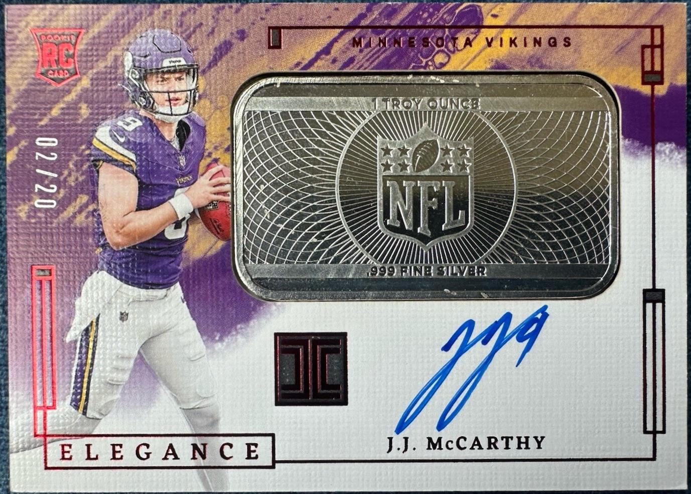 J.J. McCarthy #2 Football Cards 2024 Panini Impeccable Rookie Autograph