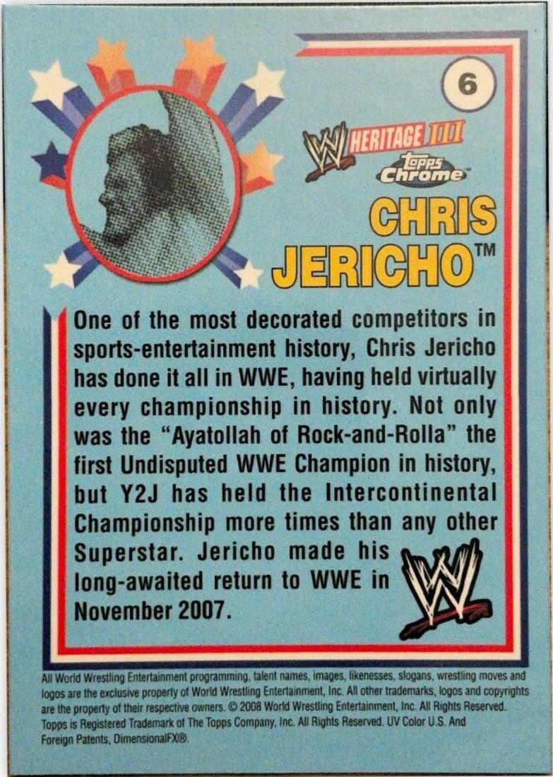 Chris Jericho #6 Wrestling Cards 2008 Topps Heritage III Chrome WWE
