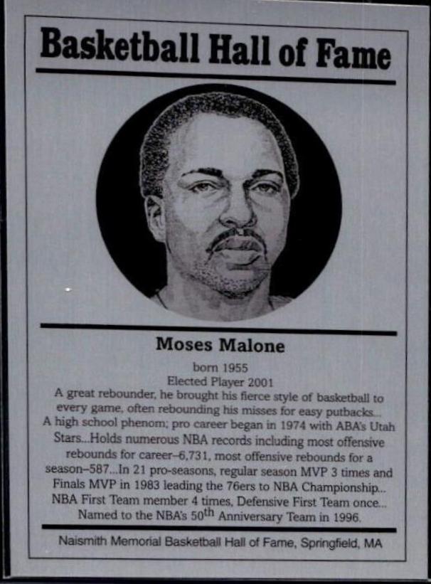 Moses Malone Basketball Cards 1986 Hall of Fame Metallic