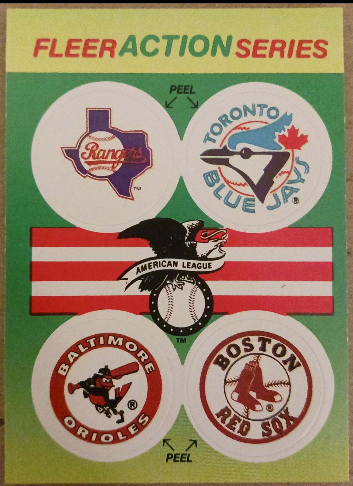 Rangers, Blue Jays, Orioles, Red Sox Baseball Cards 1990 Fleer Action Series Stickers