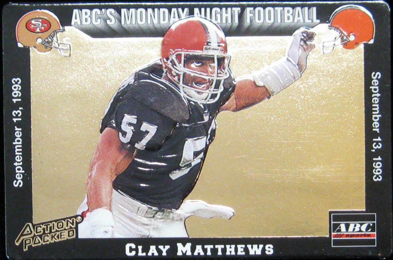 Clay Matthews #8 Football Cards 1993 Action Packed Monday Night Football