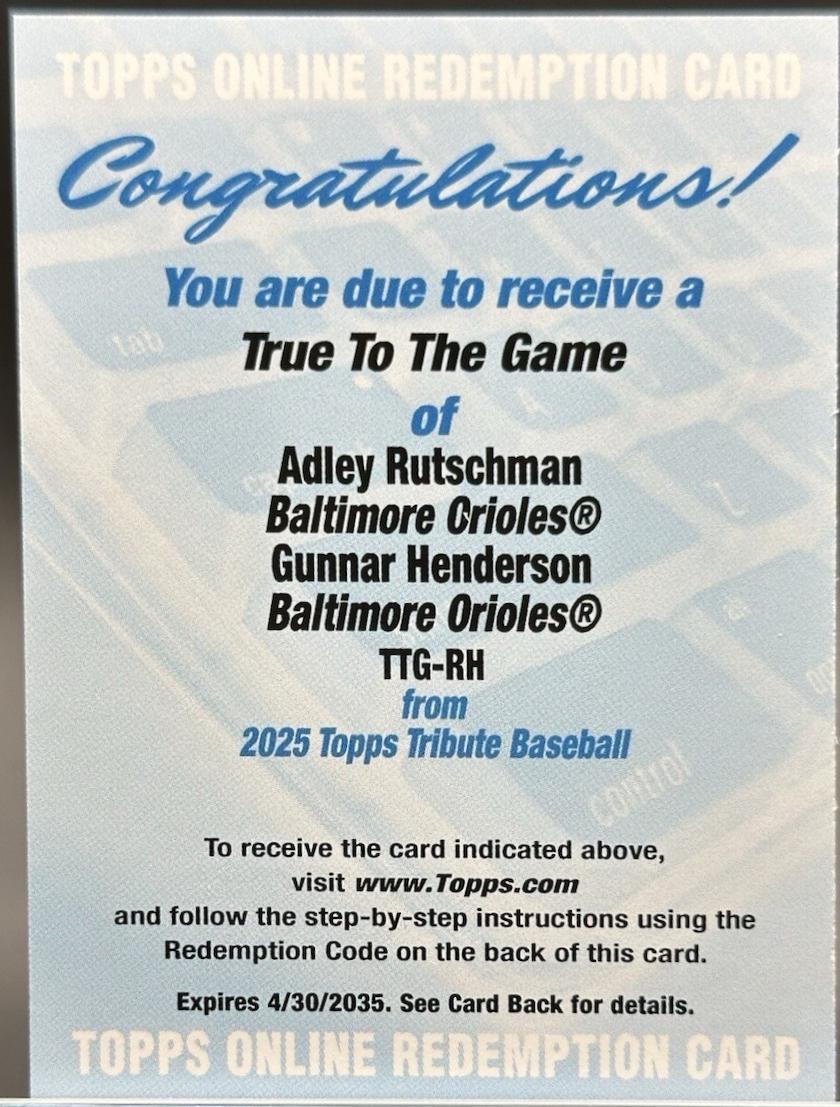 Adley Rutschman / Gunnar Henderson #TTG-RH Baseball Cards 2025 Topps Tribute True to the Game Dual Autograph