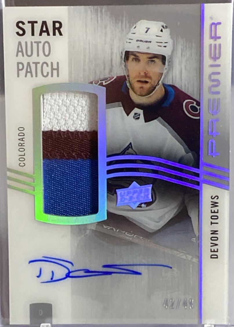 Devon Toews #AV-DT Hockey Cards 2023 Upper Deck Premier Acetate Star Patch Auto