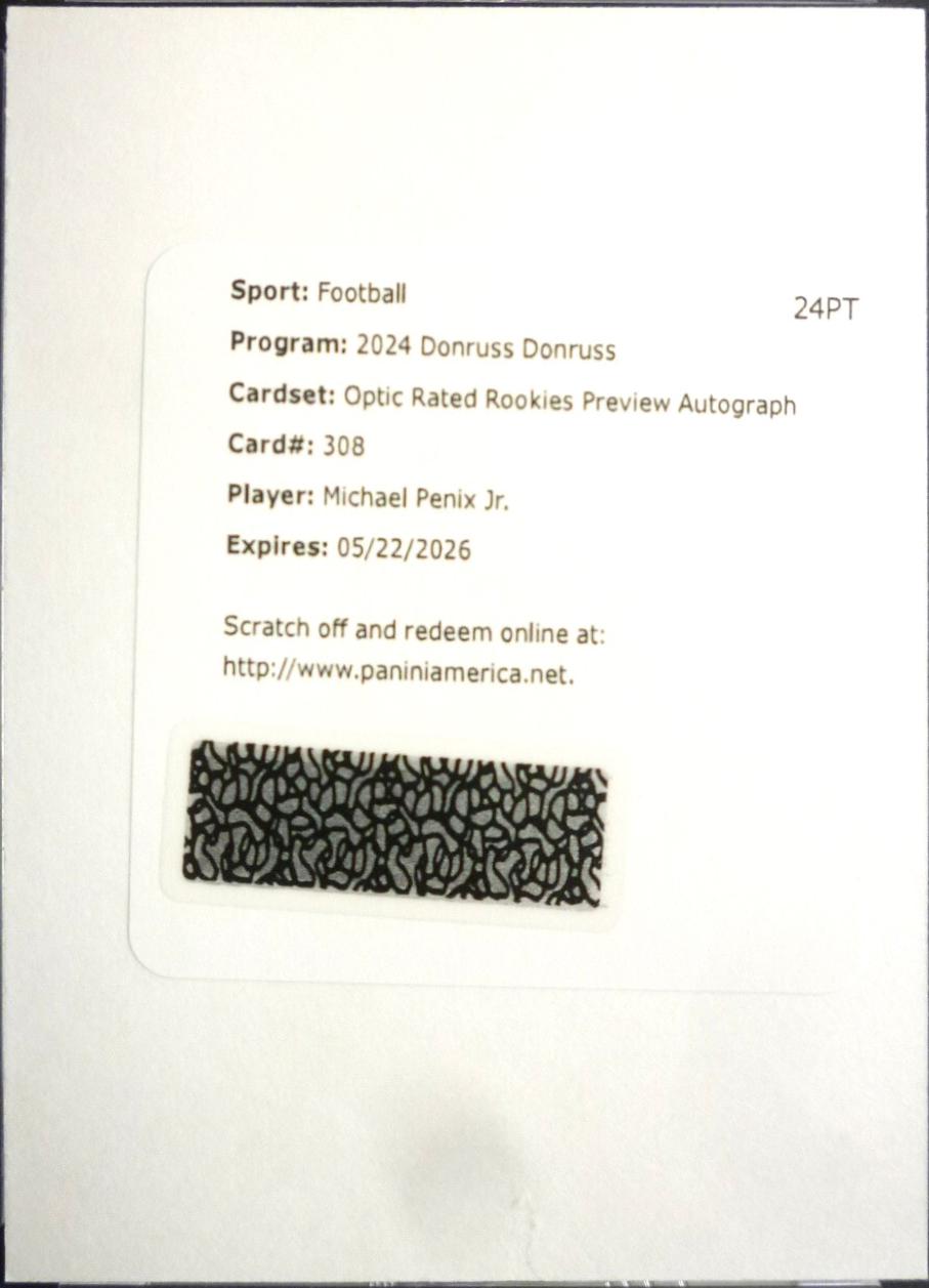 Michael Penix Jr. #308 Football Cards 2024 Panini Donruss Optic Rated Rookie Preview Autograph