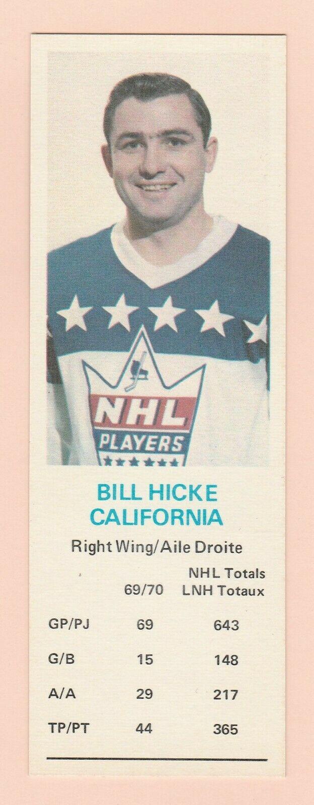 Bill Hicke Hockey Cards 1970 Dad's Cookies