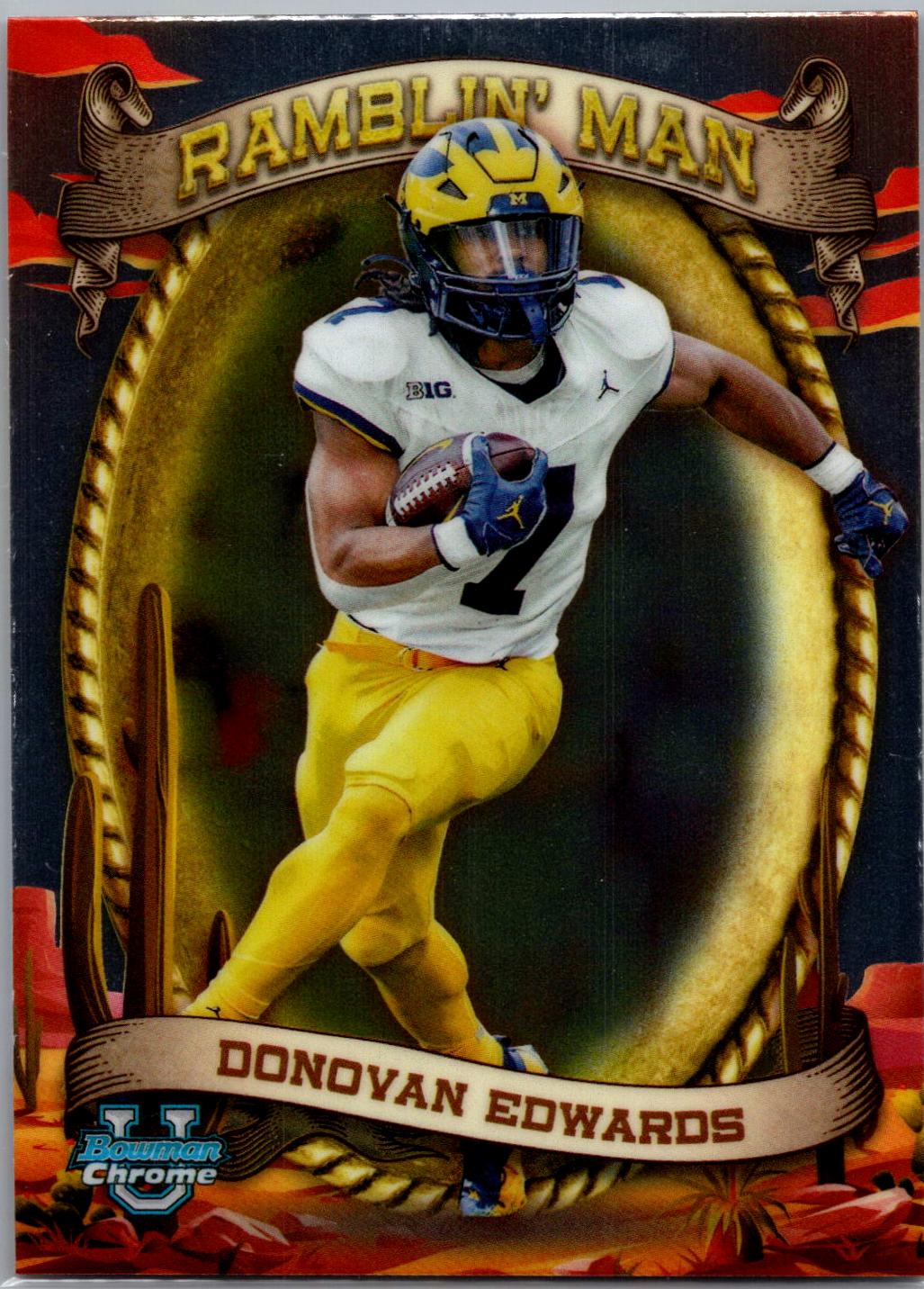 Donovan Edwards #RM-12 Football Cards 2024 Bowman Chrome University Ramblin’ Man