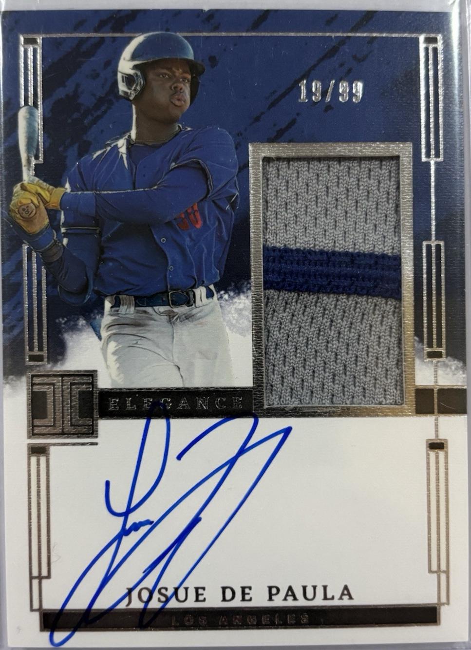 Josue De Paula #EPJ-JDP Baseball Cards 2024 Panini Impeccable Elegance Prospect Jersey Autograph