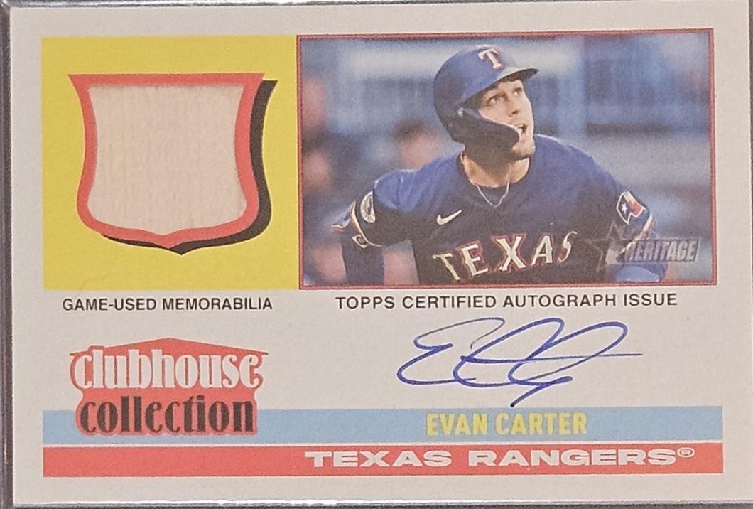 Evan Carter #CCAR-EC Baseball Cards 2025 Topps Heritage Clubhouse Collection Autograph Relic