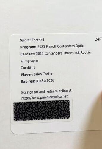 Jalen Carter #6 Football Cards 2023 Panini Contenders Optic 2013 Throwback Rookie Autograph