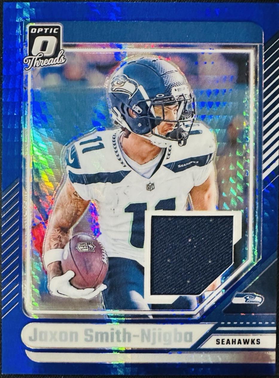 Jaxon Smith-Njigba #DTB-JSN Football Cards 2024 Panini Donruss Optic Threads Blue Hyper