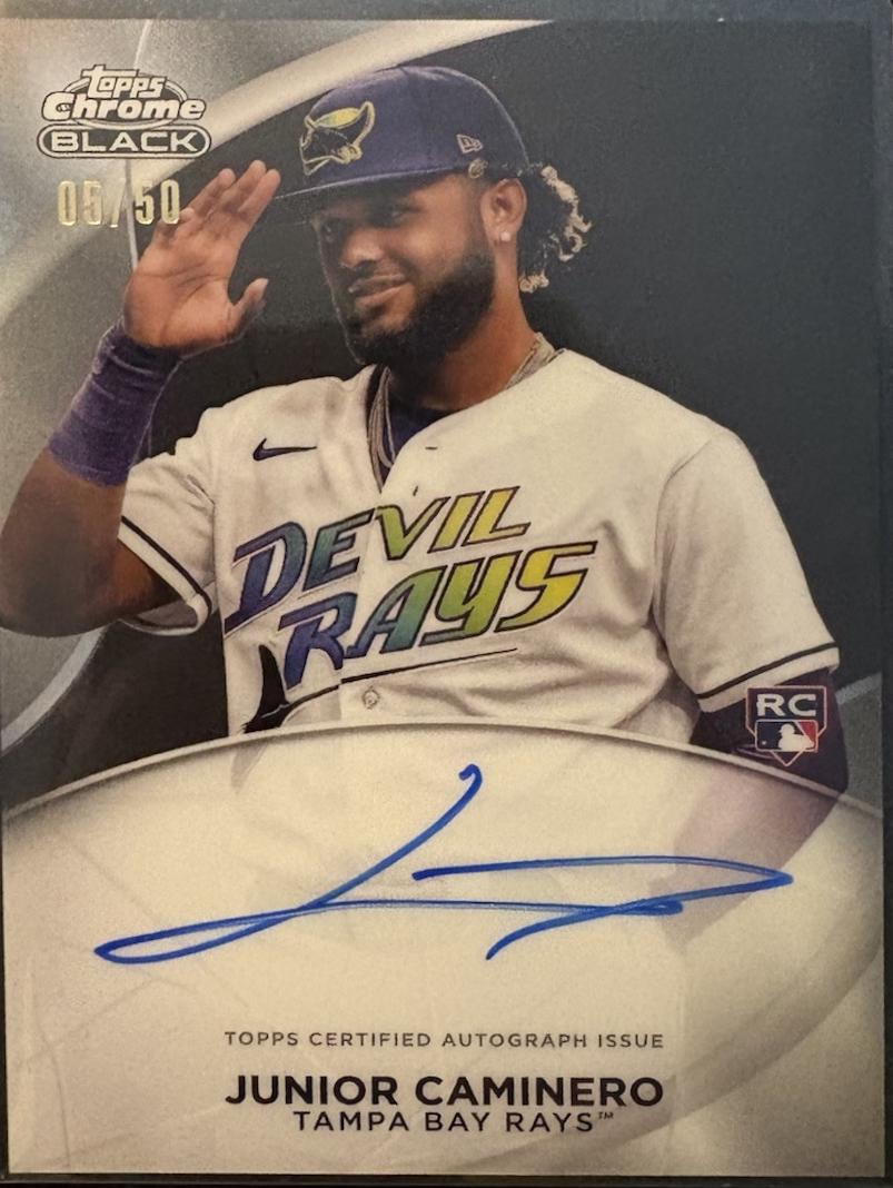 Junior Caminero #CPA-JC Baseball Cards 2024 Topps Chrome Black Ivory Autograph