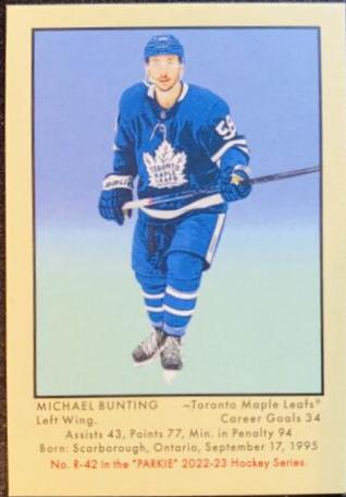 Michael Bunting #R-42 Hockey Cards 2022 Parkhurst Champions Retro Autograph