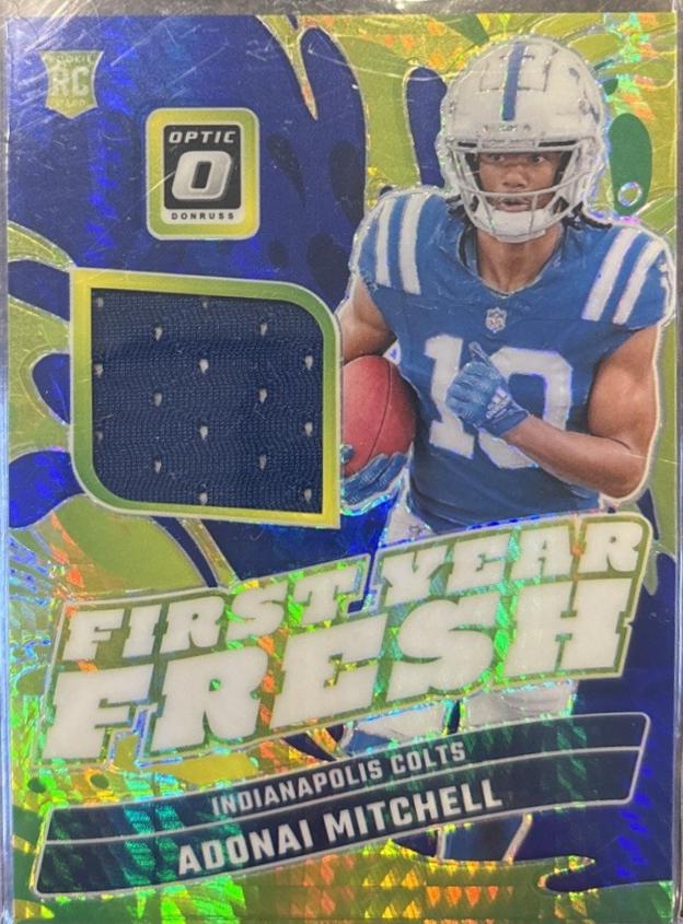 Adonai Mitchell #FYF-AML Football Cards 2024 Panini Donruss Optic First Year Fresh Blue Hyper