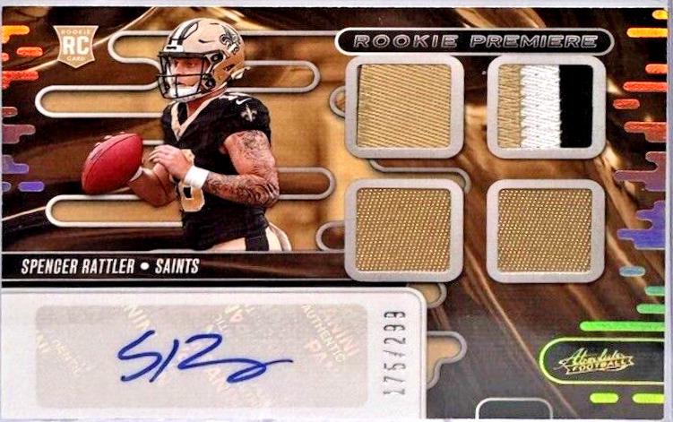Spencer Rattler #RPMA-SRR Football Cards 2024 Panini Absolute Rookie Premiere Quad Materials Auto