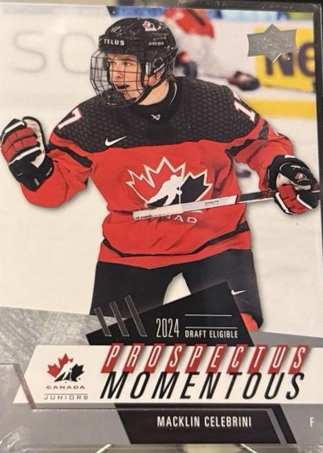 Macklin Celebrini #PM-12 2024 Upper Deck Team Canada Juniors Prospectus Momentous Hockey