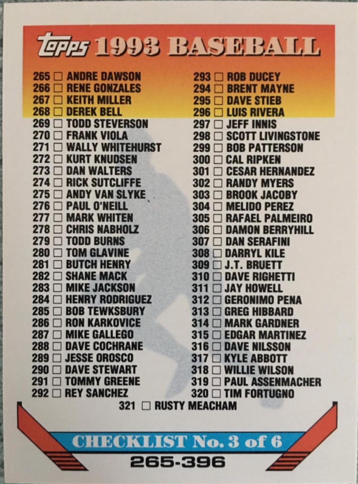 Checklist #396 Baseball Cards 1993 Topps