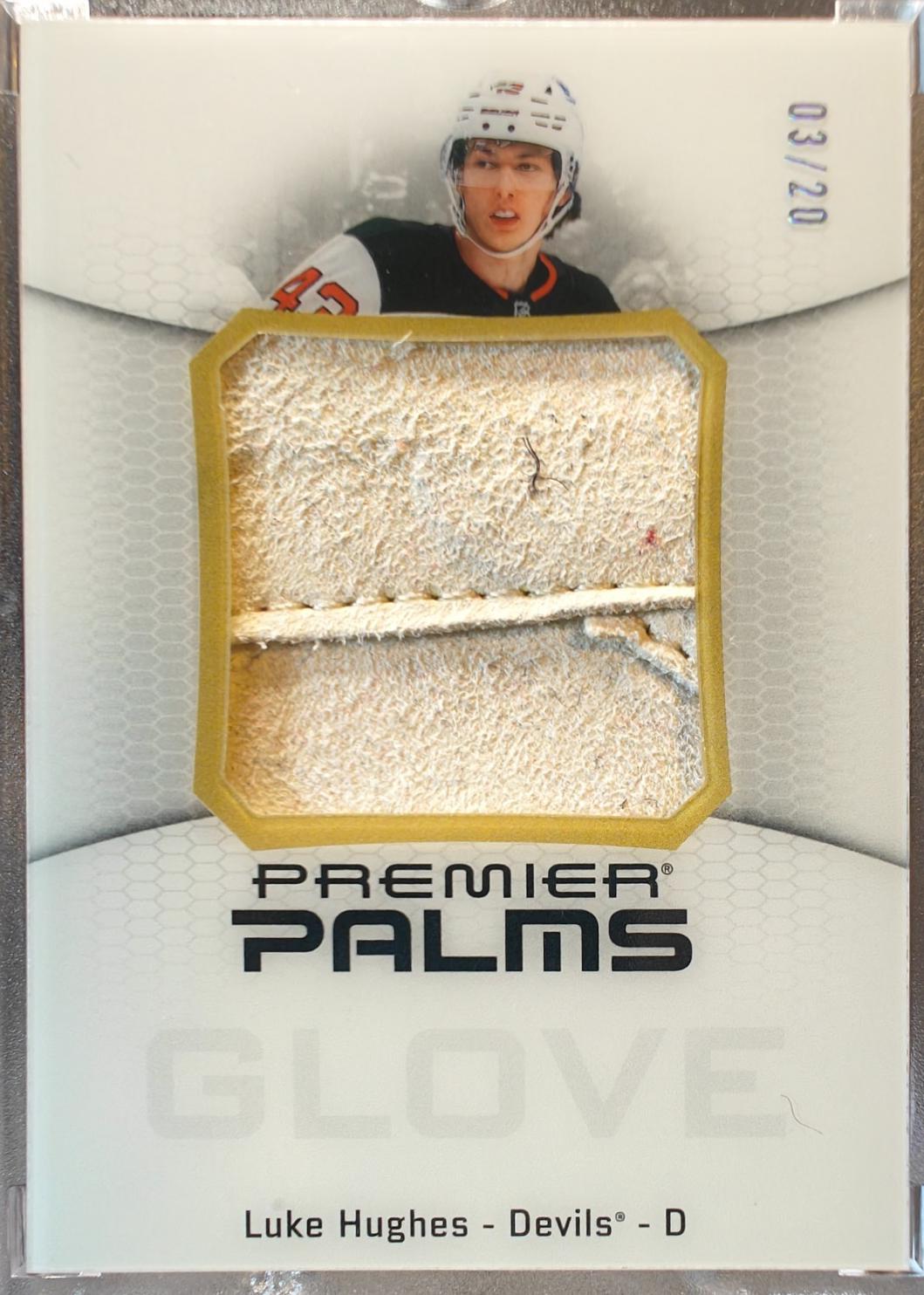 Luke Hughes #PPR-LH 2025 Upper Deck Premier Palms Jumbo Glove Relics Auto Hockey