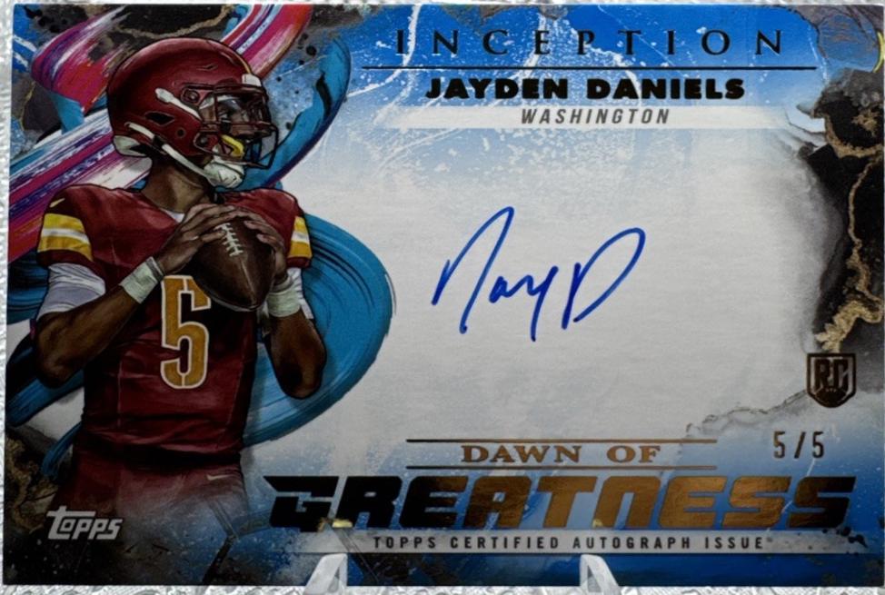 Jayden Daniels #DGA-JD Football Cards 2024 Topps Inception Dawn of Greatness Autograph