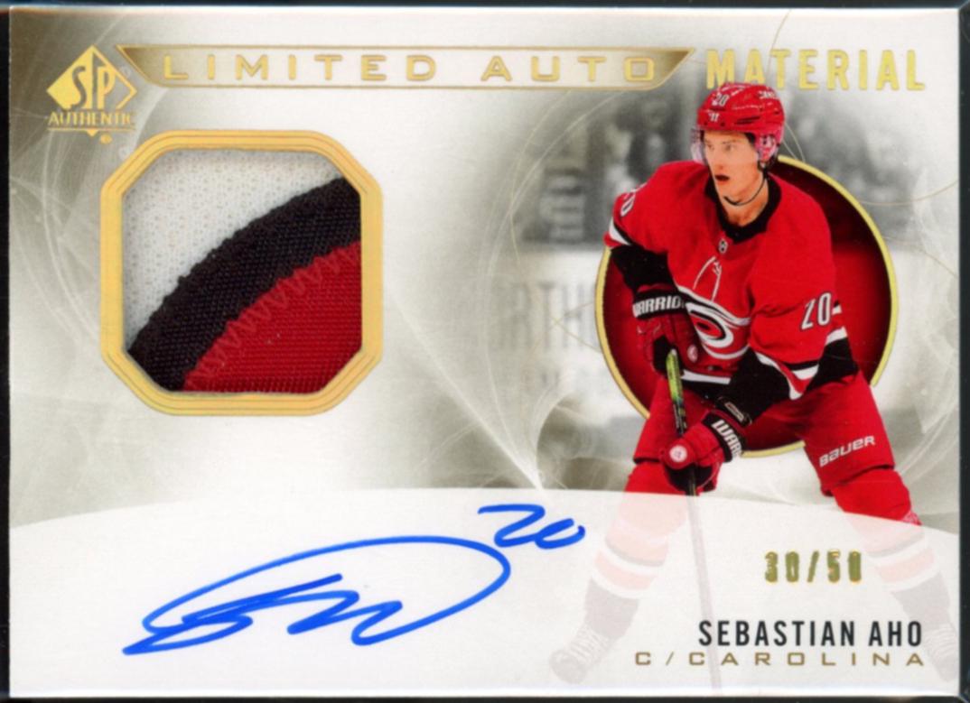 Sebastian Aho #LAM-SA Hockey Cards 2022 SP Authentic 2020 Update Limited Autograph Material