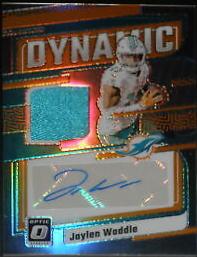 Jaylen Waddle #21 Football Cards 2023 Panini Donruss Optic Dynamic Patch Autograph