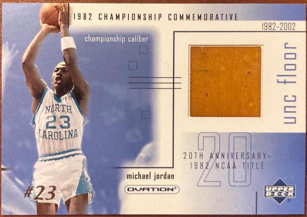 Michael Jordan #MJF4 Basketball Cards 2001 Upper Deck Ovation MJ UNC Championship Commemoratives Floor