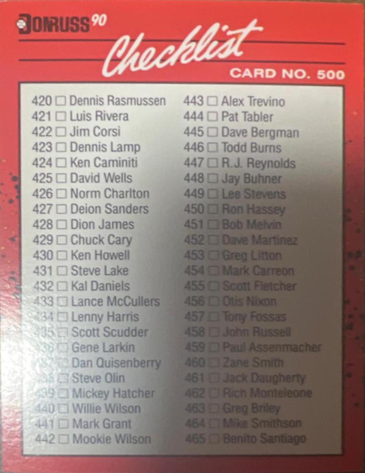 Checklist 420-517 #500 1990 Donruss Baseball