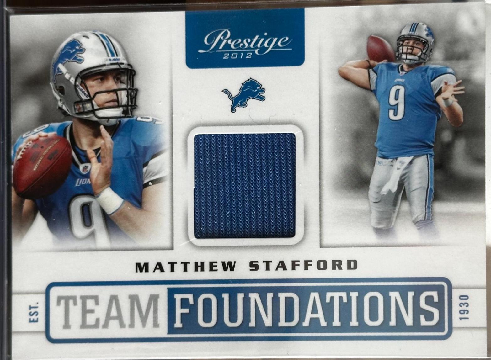 Matthew Stafford #22 Football Cards 2012 Panini Prestige Team Foundations Materials