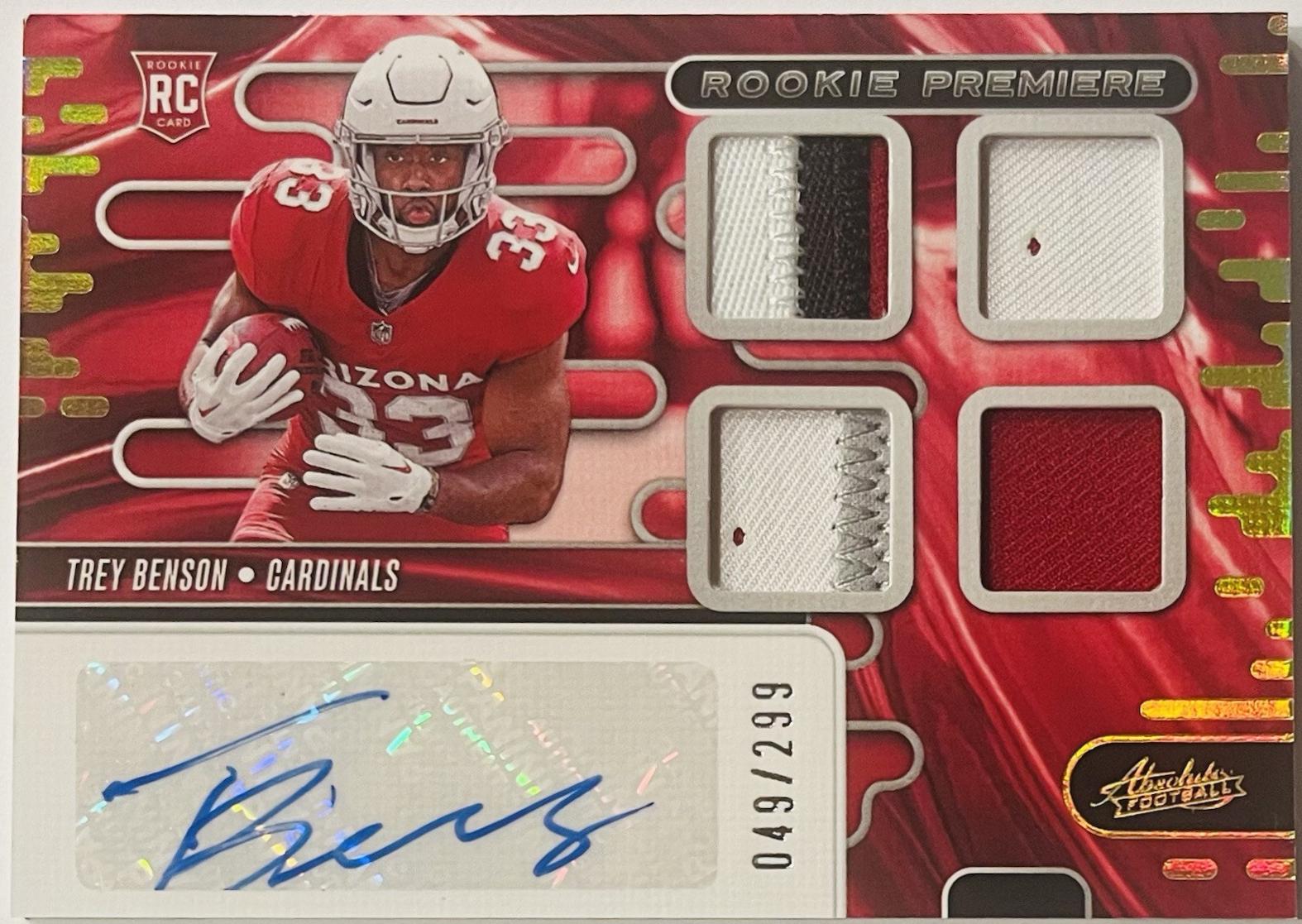 Trey Benson #RPMA-TBN 2024 Panini Absolute Rookie Premiere Materials Auto Football