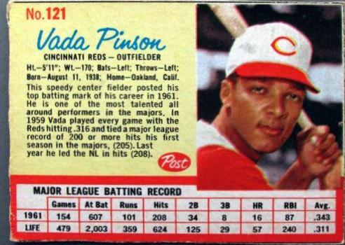 Vada Pinson #121 1962 Post Cereal Baseball