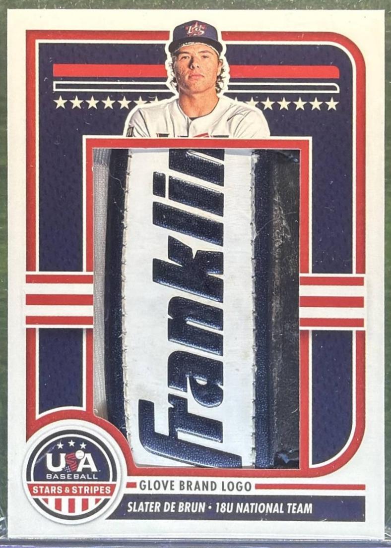 Slater De Brun #JMJ-EU 2025 Panini Stars & Stripes Baseball Jumbo Material Batting Glove Brand Logo