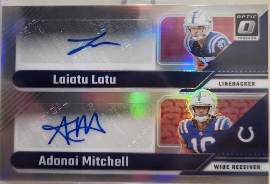 Laiatu Latu / Adonai Mitchell #RDA-IND Football Cards 2024 Panini Donruss Optic Rookie Dual Autograph