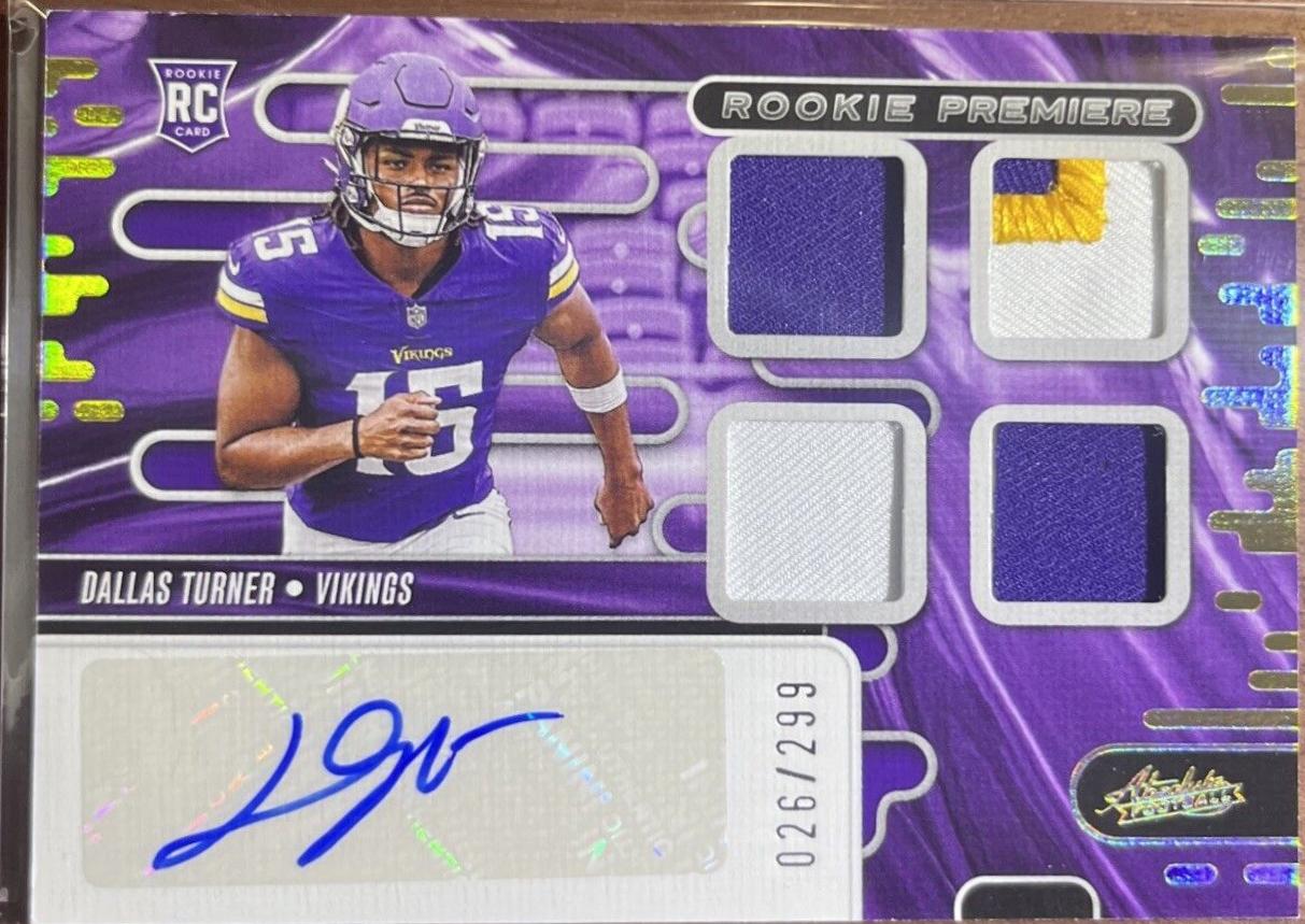 Dallas Turner #RPMA-DTR Football Cards 2024 Panini Absolute Rookie Premiere Quad Materials Auto