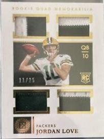 Jordan Love #RQ-4 Football Cards 2021 Panini Encased Rookie Quad Memorabilia